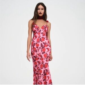For Love And Lemons Red and Pink Backless Floral Dress